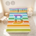 thumbnail image 4 of Manfei Rainbow Stripe Monogram Queen Sheets, Glitter Letter B Queen Sheet Sets, Multicolor White, Polka Dots Reversible 4-Piece1 Flat Sheet + 1 Fitted Sheet + 2 Pillowcases, 4 of 6