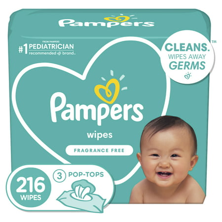 Pampers Baby Wipes, Fragrance Free, 3X Pop-Top, 216 Count