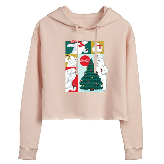 Coca-Cola - Christmas Tree Polar Bears - Juniors Cropped Pullover Hoodie