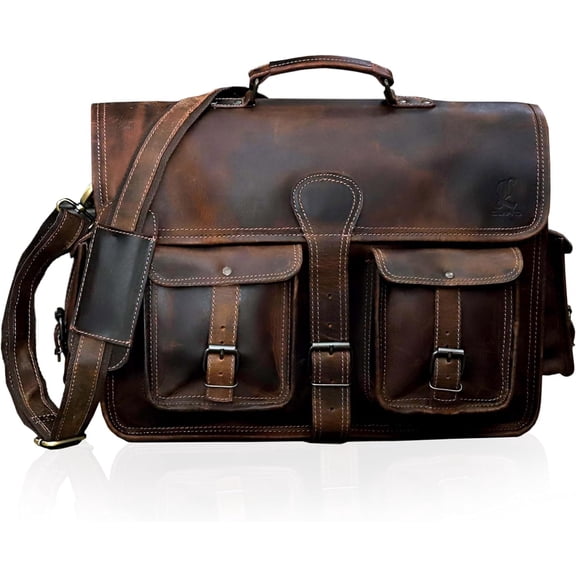 Leather Messenger Bag for Men, 16 Inch Laptop Crossbody,   Leather  Satchel Bag for Men, Full Grain Business Briefcase for Office/Work/Travel - Brown
