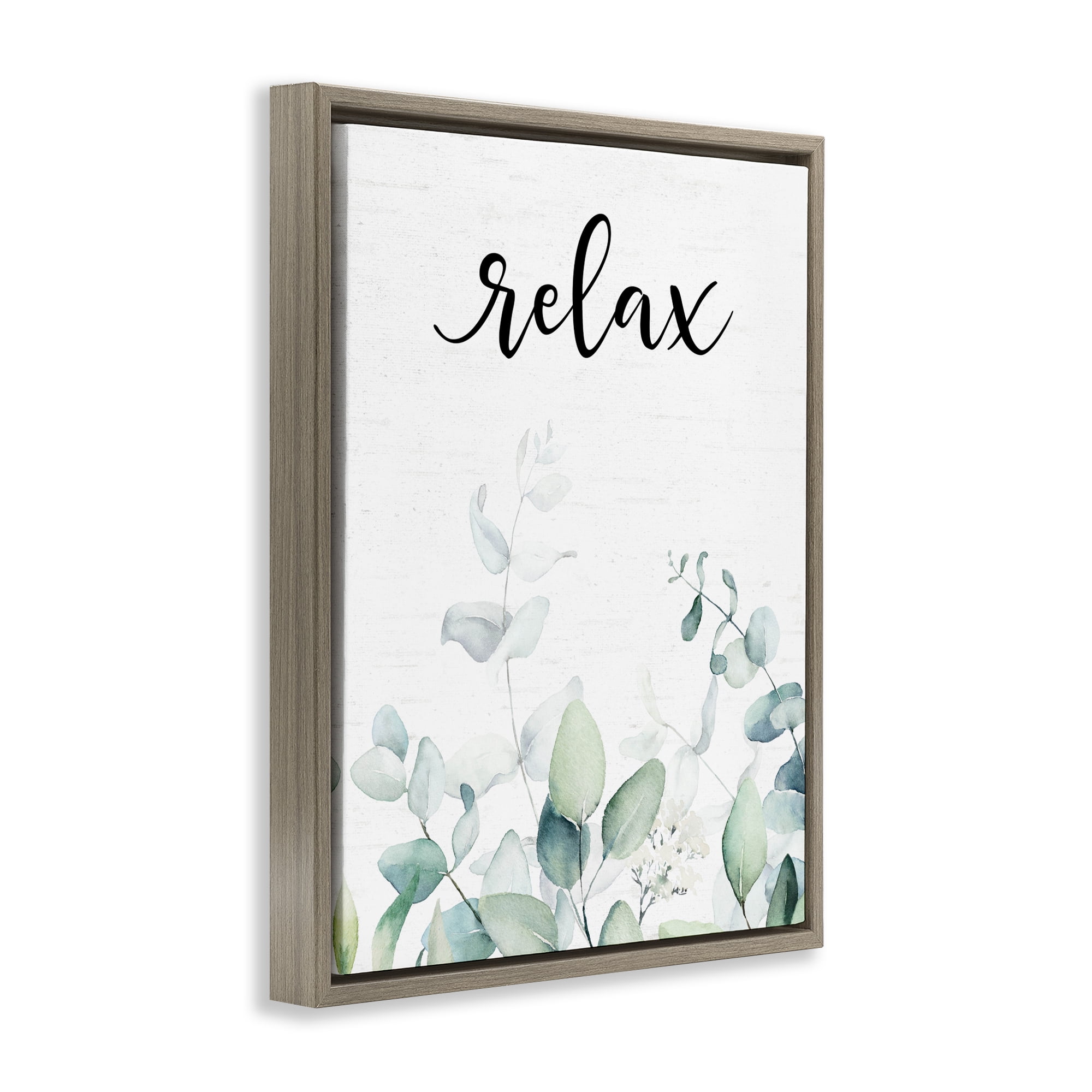 Relax Leafy Herbs Brown Framed Floater Canvas Wall Art, design by Lettered and Lined