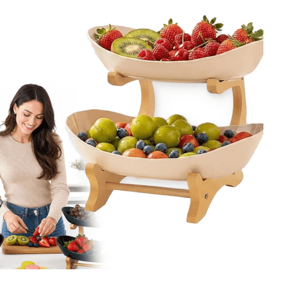 2Tier Fruit Basket for Kitchen Counter,2Tier Fruit Basket For Counter,Detachable Bowls Kitchen   forFruits Vegetables Snacks Home Decor Party(M)