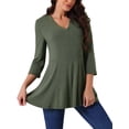 thumbnail image 4 of INSPIRE CHIC Blusas Básicas de Mujer Casual con Cuello en V y Manga 3/4 con Bolsillos, Corte Suelto, Talla L, Verde, 4 of 5
