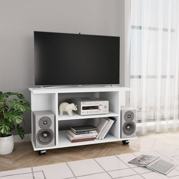 Stop NowSwivel Wood TV Stand, Rolling Entertainment Center with Wheels