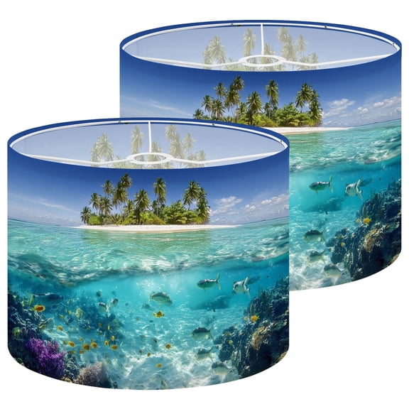 Lampshades 2 Pack Tropical Island Coral Split View Waterline 13"x13"x10" Light Shade for Table Lamps Floor Lamp Shades Lampshade Replacement Easy Assembly