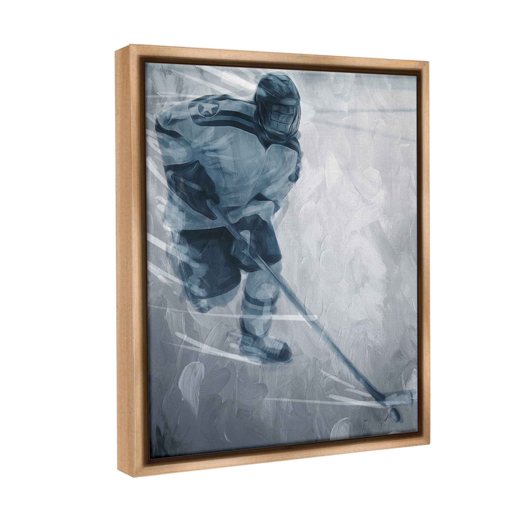 Stupell Industries Hockey Player on Ice Sports Painting Brown Floater Framed Canvas Art Print Wall Art, 25 x 31