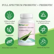 AloeCure Probiotics + Enzyme Capsules for Womens Digestive Health with 10 Billion CFU - Daily Aloe Supplement, Full Spectrum Probiotic + Prebiotic Supplement, Gut Support, Super Enzymes, 30 Caps