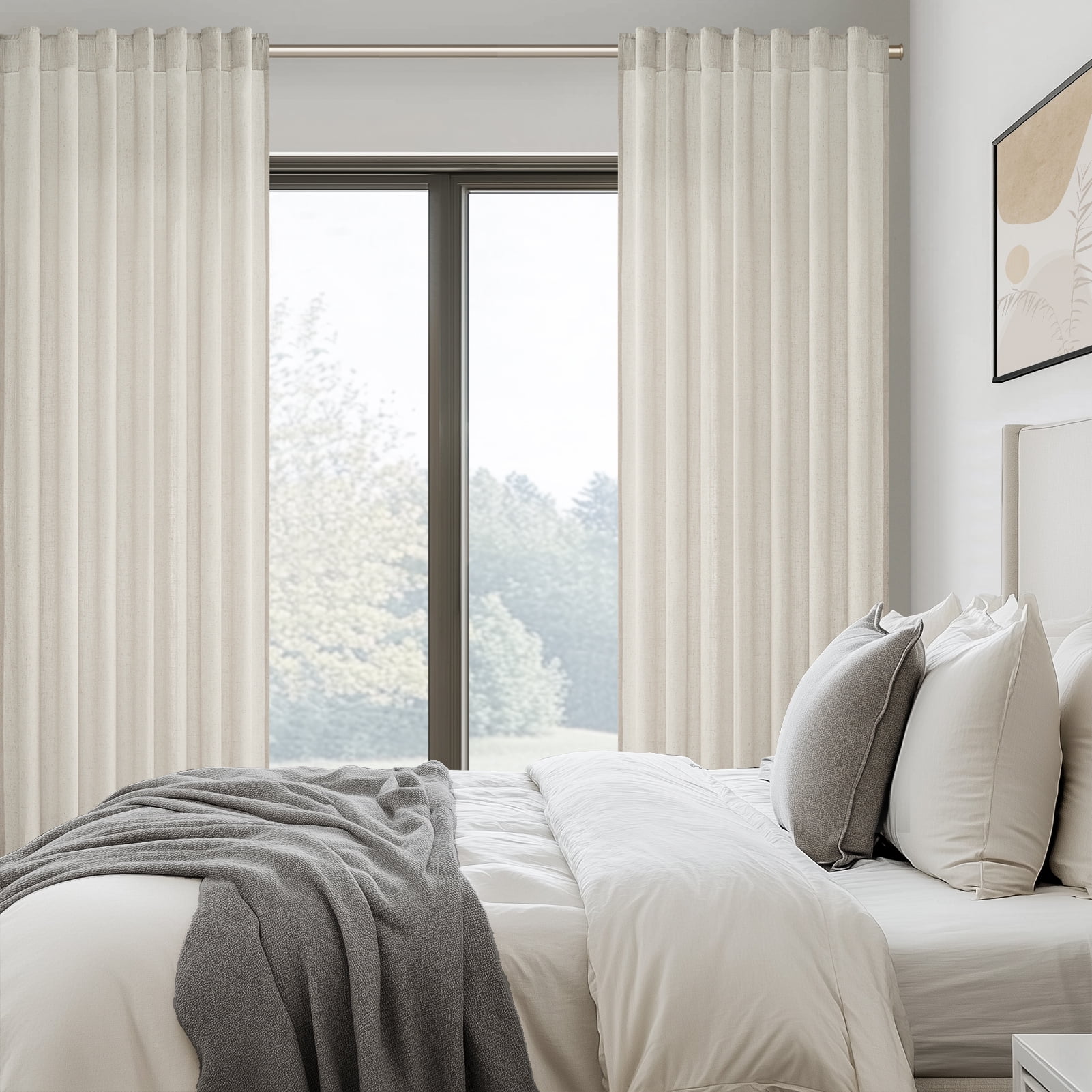 Topfinel Linen Curtains Soft Textured Semi Sheer Light Filtering Drapes Rod Pocket Back Tab Window Treatments for Living Room Bedroom, Beige, 50"x96", 2 Panels