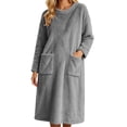 thumbnail image 2 of Mifsaly Womens Long Fleece Nightgown Plush Sleep Dress Long Sleeve Crewneck Warm Bathrobes with Pockets Gray,S, 2 of 7