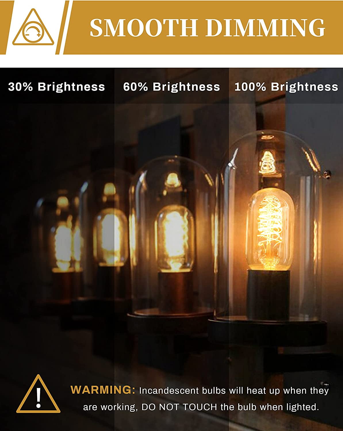Edison Bulbs, Vintage Edison Light Bulbs 40 Watt, T45, 110-130 Volts/220-240Volts, E27/E26/B22 Base Incandescent Dimmable Decorative Antique Filament Light Bulbs, Amber Glass, Warm White, 4 Pack