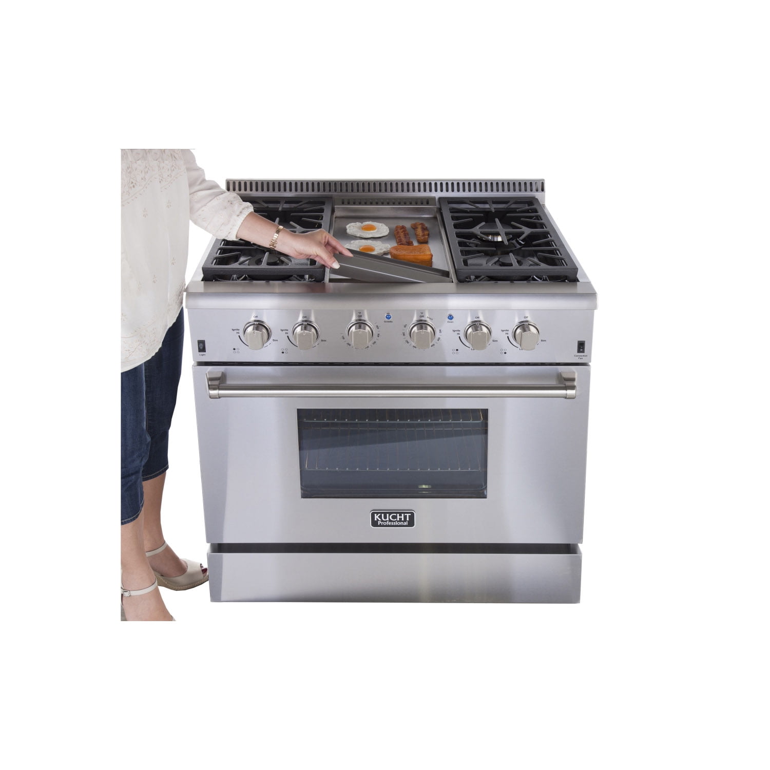 Kucht 36 in. 5.2 cu. ft. Dual Fuel Range with Gas Stove and Electric Oven  with Convection Oven in White with Gold Handle KDF362-W-GOLD - The Home  Depot