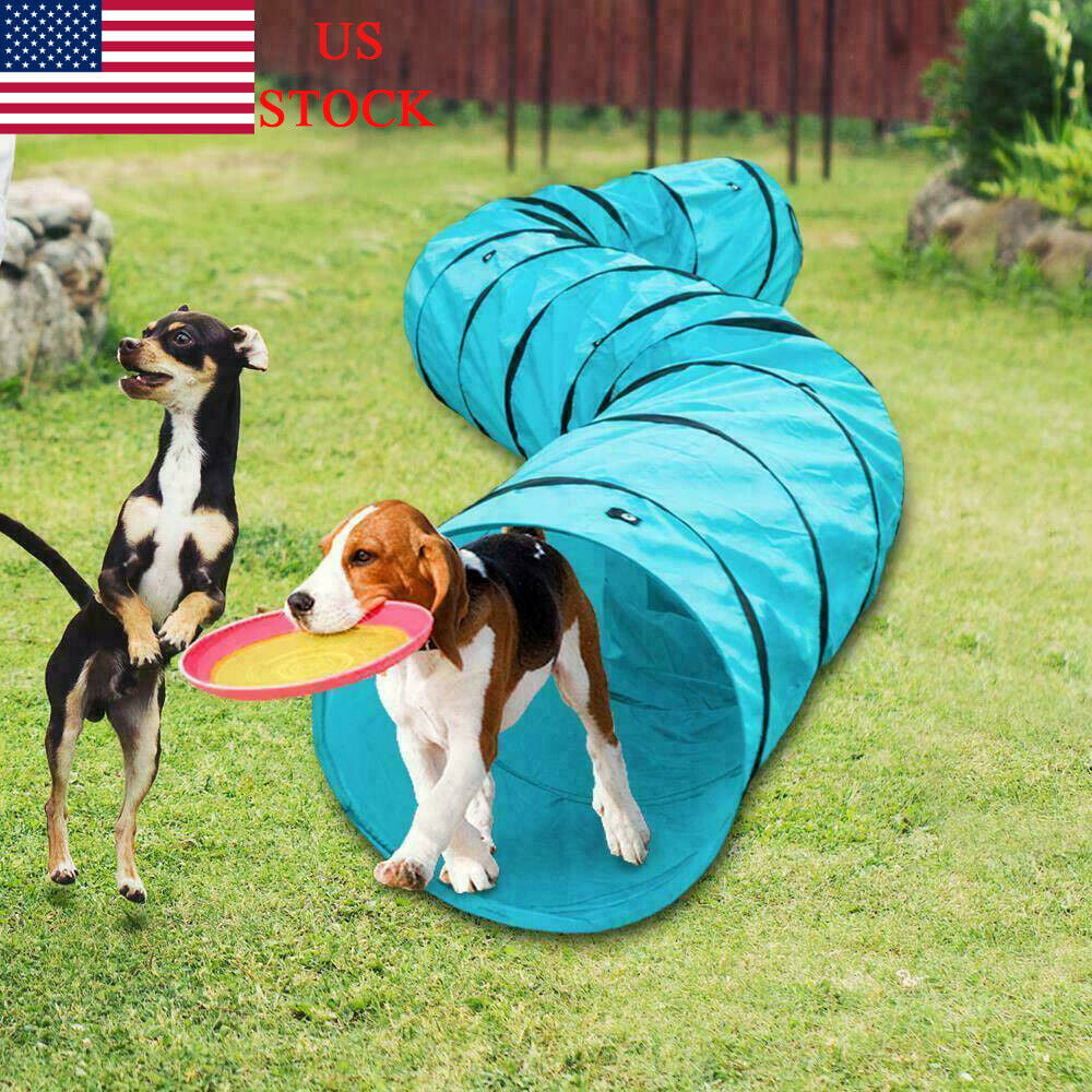 Wustrious 18 Pet Dog Play Outdoor Obedience Exercise Tunnel Agility Training Tunnel Equipment Blue （US Local Shipping 2-3Dz Delivered） 