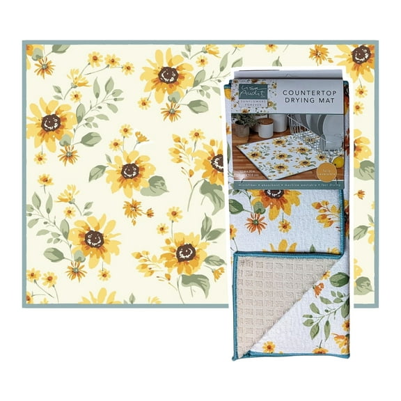 SUNFLOWERS FOREVER Countertop Dish Drying Mat, Decorative Dish Drying Pad by Kay Dee Designs