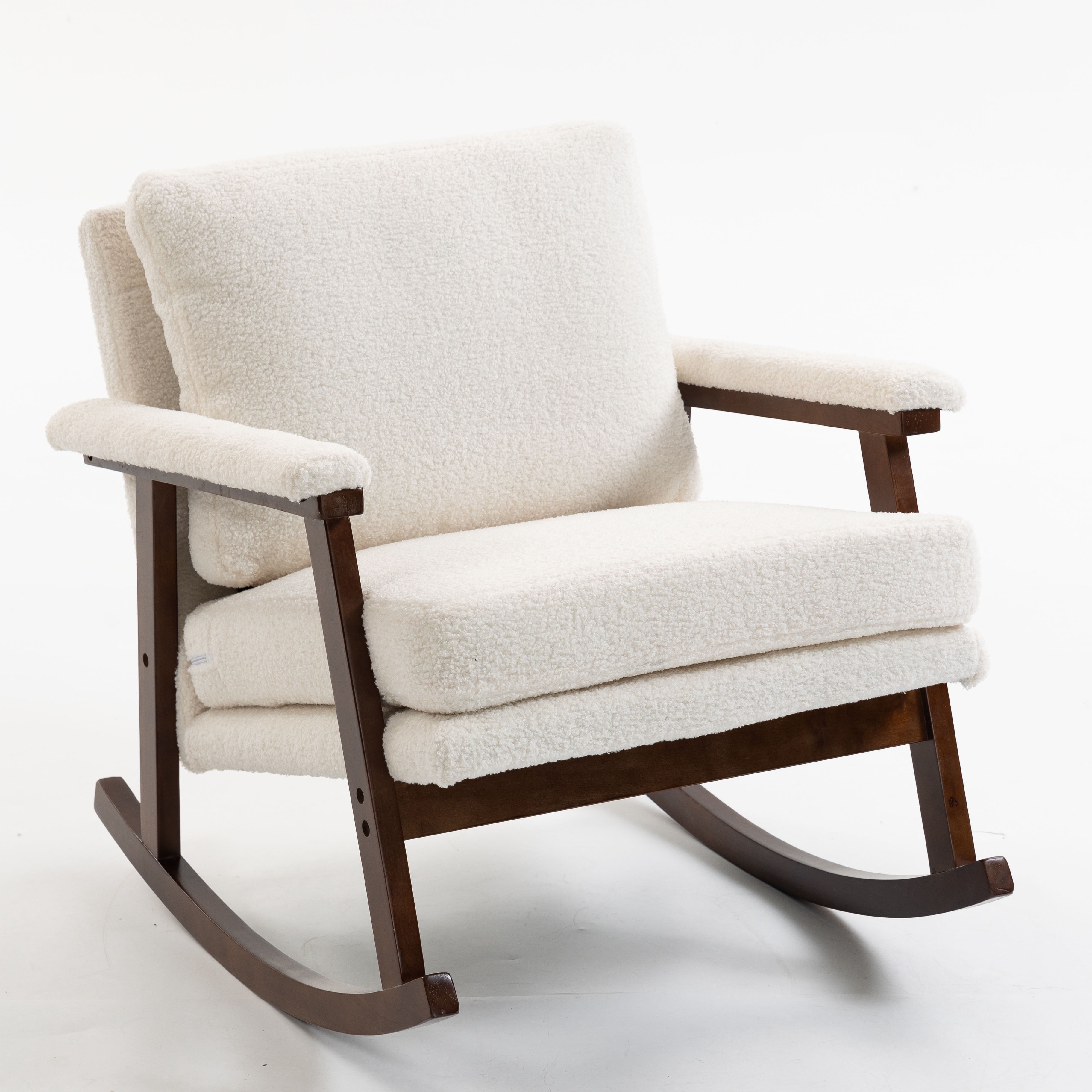 Aukfa Upholstered Accent Rocking Chair with High-Density Foam Cushio for Living Room Bedroom Reading,250 lbs Capacity,White