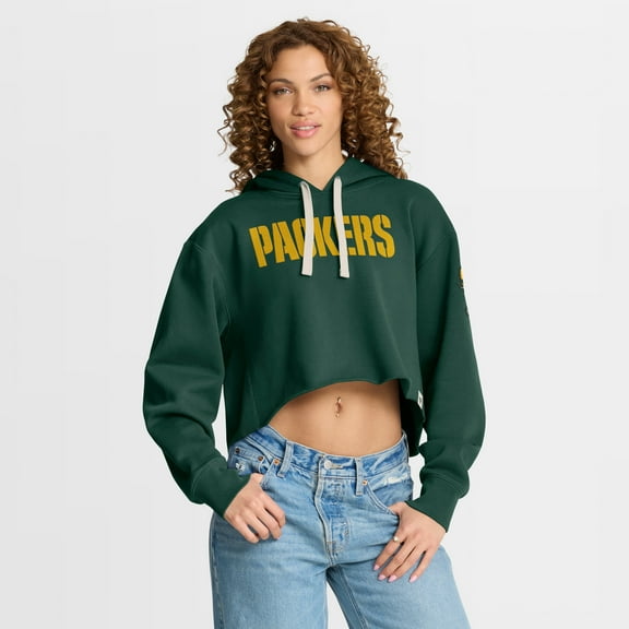 Women's Fanatics Green Green Bay Packers Oversized Hometown Heritage Cropped Hoodie