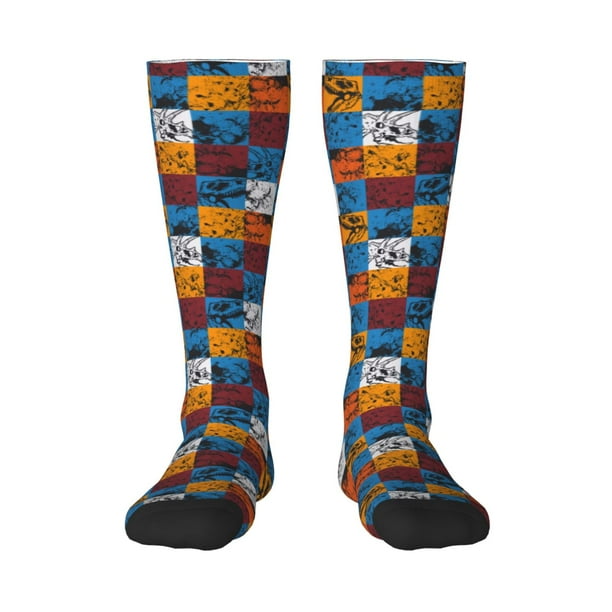 Fotbe colorful plaid Dinosaur Calcetas Divertidas Estampadas para Hombre y Mujer, Calcetas de Algodón hasta la Rodilla para Caminar, Correr, Enfermería y Embarazo