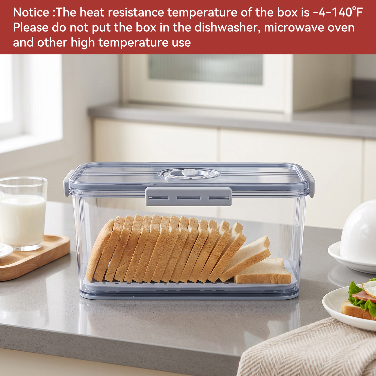 JUNLIN Airtight Bread Box with Time Recording, Grey photo 8