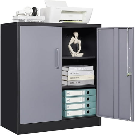 

DSYUHBG Metal Locking Cabinet 71 Tall Metal Cabinet with 4 Doors and 2 Adjustable Shelves Locking Steel Cabinet for School Office Gym Garage (Black Grey)