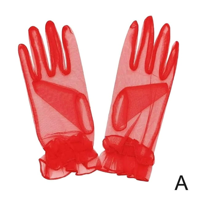 Wedding Gloves Korean Transparent Thin Mesh Short Colourful With Wrap Finger
