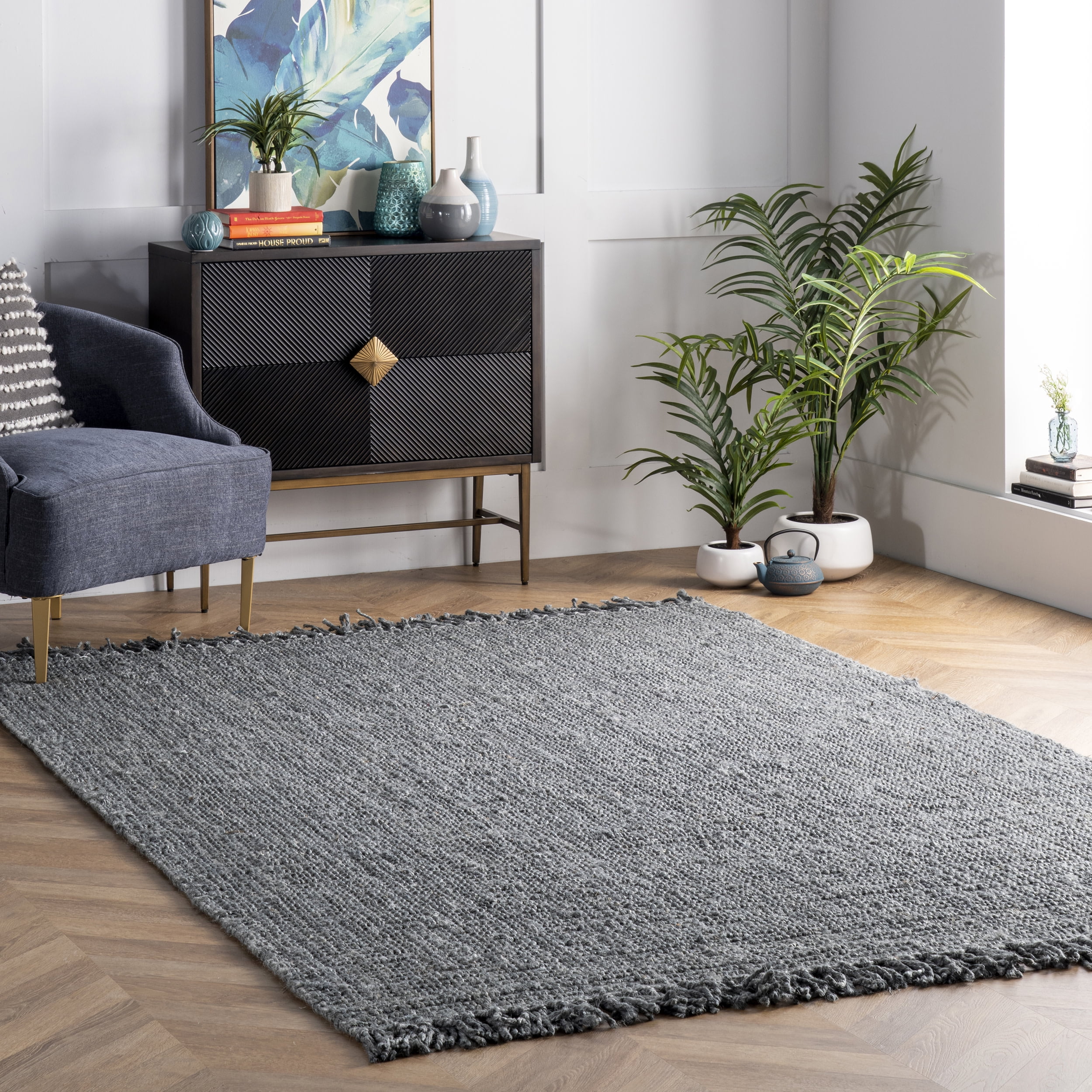 Handmade Braided Jute 4' x 6' Reversible Area Rug in Gray