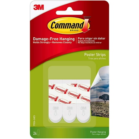 Command Poster Hanging Strips, Small, White, 24-Strips 17024-24ES