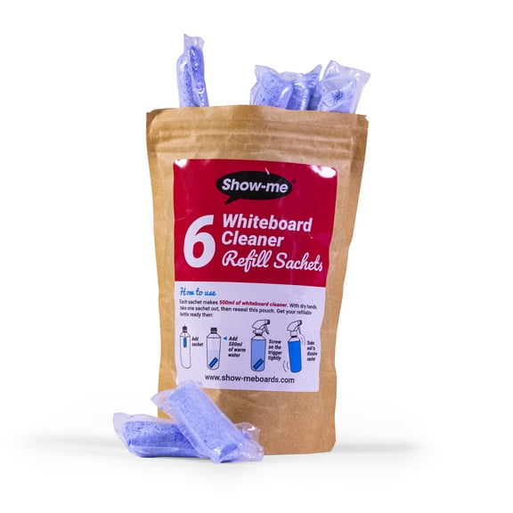 Show-me 6 Pack of Whiteboard Cleaner Sachets - Makes 500 ml