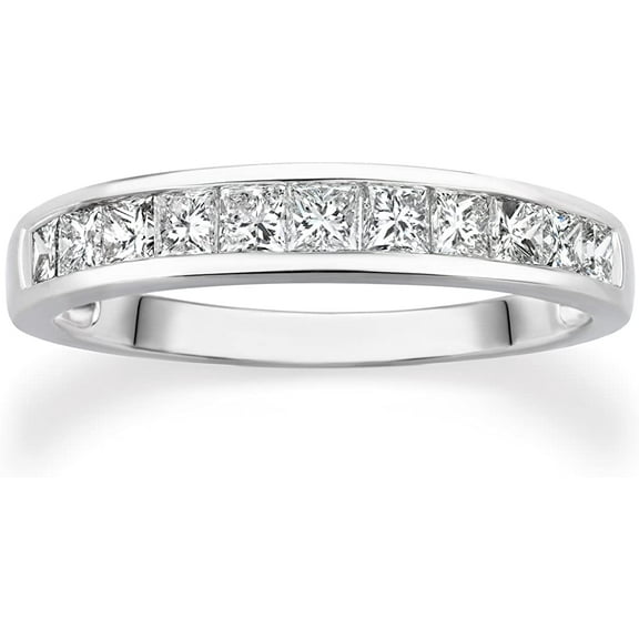JewelMore 14k White Gold Princess-Cut Diamond Wedding Band (3/4cttw, H-I Color, I1-I2 Clarity)