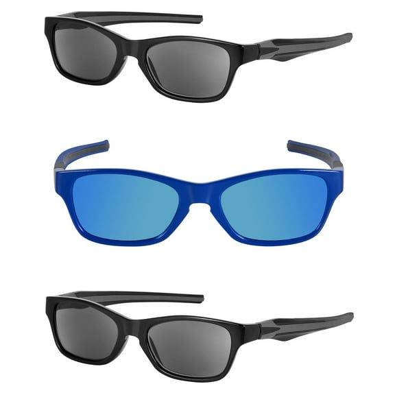 Reading Sunglasses with No Bifocal Full Reader Lens - 3 Pair of Lightweight UV400 Sun Readers, Unisex Wrap Frame - Jet/Open Road Blue - 1.50
