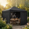 thumbnail image 1 of Tente à Auvent Escamotable 11 X 11 Pi, Installation Instantanée pour une Personne, Abri Commercial Robuste avec Toit Imperméable, Hauteur Ajustable, Comprend un Sac à Roulettes et des Sacs de Sable pour la Plage, les Marchés, les Événements Extérieurs, Noir, 1 of 6