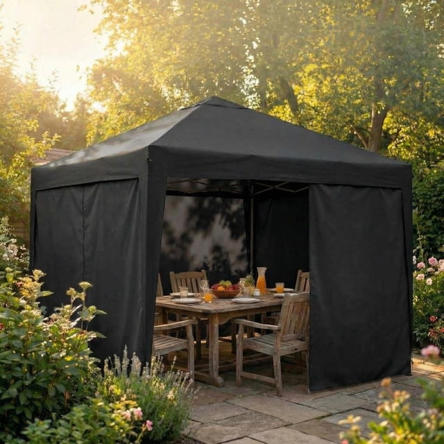 Tente à Auvent Escamotable 11 X 11 Pi, Installation Instantanée pour une Personne, Abri Commercial Robuste avec Toit Imperméable, Hauteur Ajustable, Comprend un Sac à Roulettes et des Sacs de Sable pour la Plage, les Marchés, les Événements Extérieurs, Noir