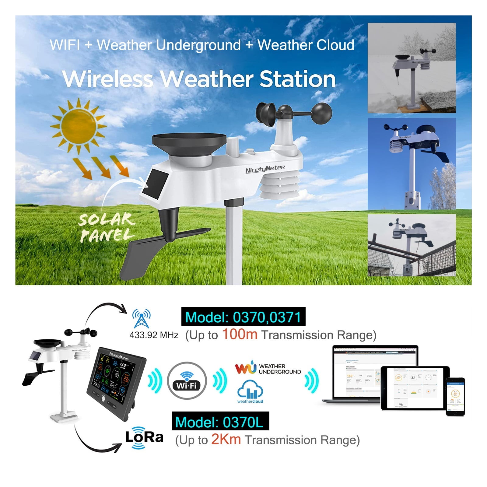 0371 Weather Station Outdoor Sensor Weather Forecast Base Detector Indoor AQI PM2.5 PM10 Co2 Monitor ,Easy to Install