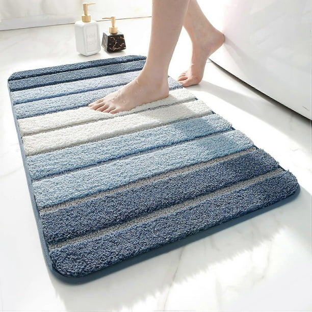 Bath Mat 40 x 60 cm Non-Slip Bathroom Mat Super Absorbent Water, Machine-Washable, Microfiber Absorbent Bathroom Floor Mat, Blue
