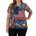 thumbnail image 3 of Women V Neck Short Sleeve Scrub Top with American Flag and Floral Print Lightweight Breathable Fabric Workwear Uniform Dark Blue M, 3 of 5