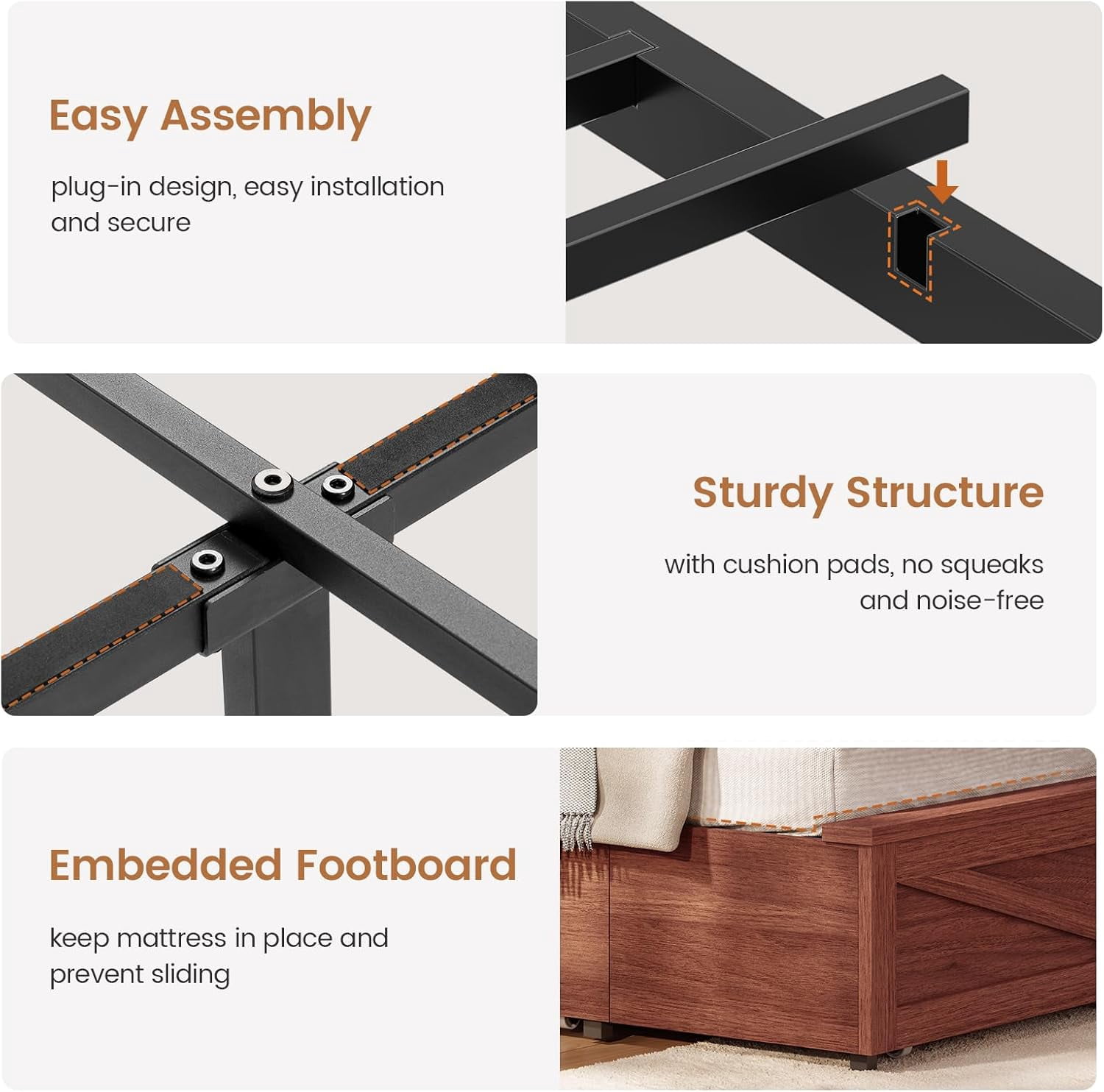Full Size Bed Frame with 6 Drawers, Farmhouse Bed Frame with Barn Door Headboard and Storage, Wood Platform Bed Frame Full Size with Charging Station and LED Lights, No Box Spring Needed, Brown