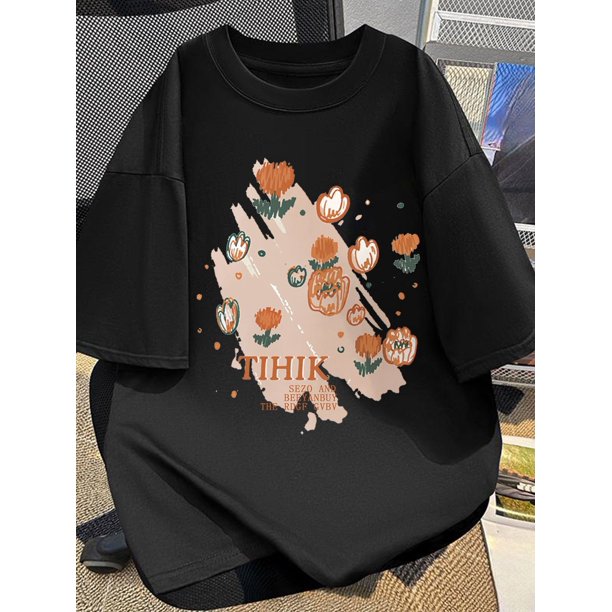 Men's Casual Cotton T-Shirt with Fresh Floral Print, Crew Neck, Short Sleeve, Slight Stretch, Summer Fashion Top, 100% Cotton, Regular Fit - 220gsm Knit Fabric, Casual Sporty Tee, Summer Gifts