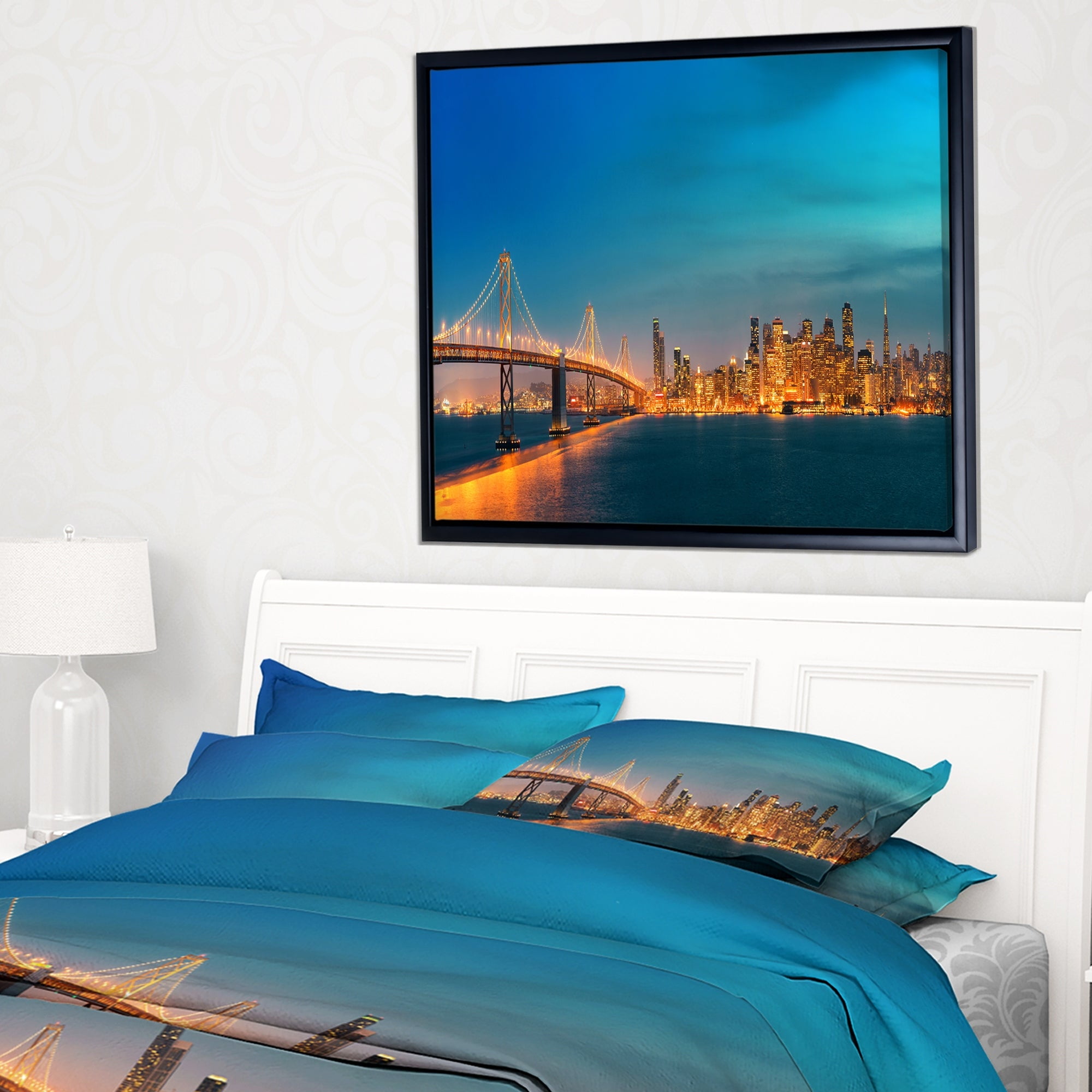 Design Art San Francisco Skyline at Night Framed Canvas Art Print