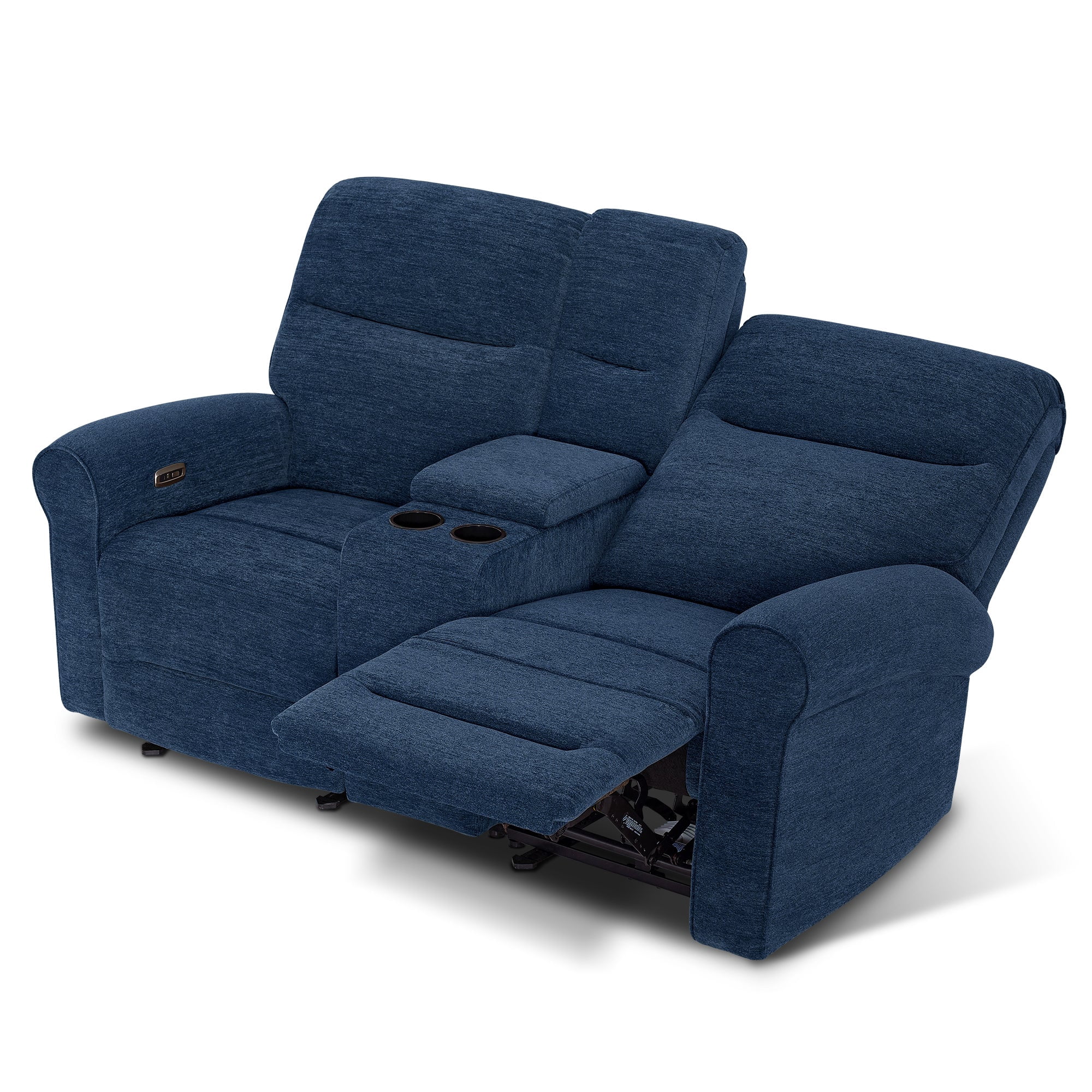 MCombo 78.3" Wall Hugger Power Loveseat Recliner Sofa with Console, Reclining Loveseat with USB Ports, Cup Holders, for Small Spaces Living Room RV, Fabric PR635M2 (Navy Blue)