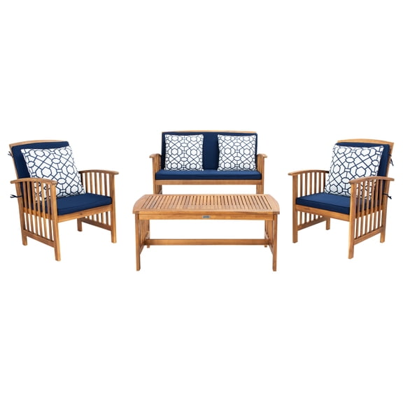 SAFAVIEH Rocklin Outdoor Patio 4 Pc Conversational Set, Navy/Blue/White