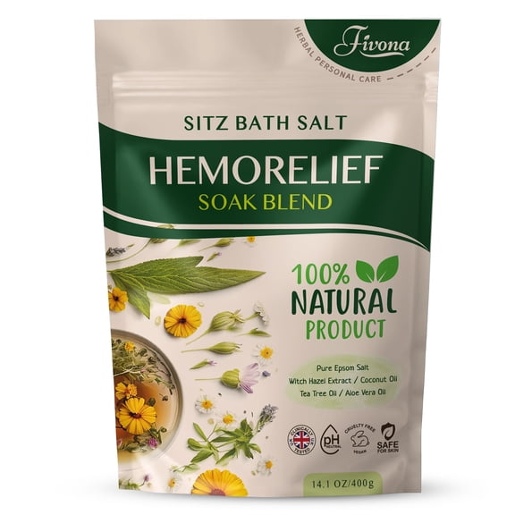 Fivona Sitz Bath Salt Blend for Hemorrhoids and Postpartum Care - Epsom Salt Soak with Natural Extracts and Oils 14.1 oz