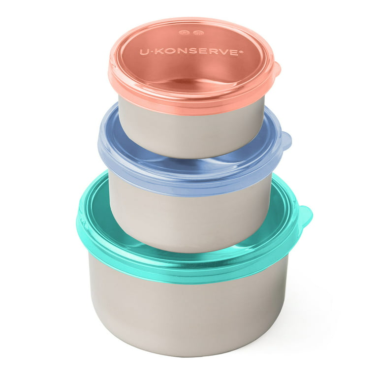 U-Konserve Stainless Steel Nesting Trio Food Containers with Silicone Lids,  Leak Proof & Dishwasher Safe (Set of 3: 5/9/16 oz) 
