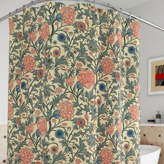 Shower Curtain Floral Print, Victorian Botanical Boho Pink & Blue Bath Design, Cottagecore Bathroom Decor, Gift for Her, Home Bathroom Decor Fall Decor Bathroom Accessories 60x72in