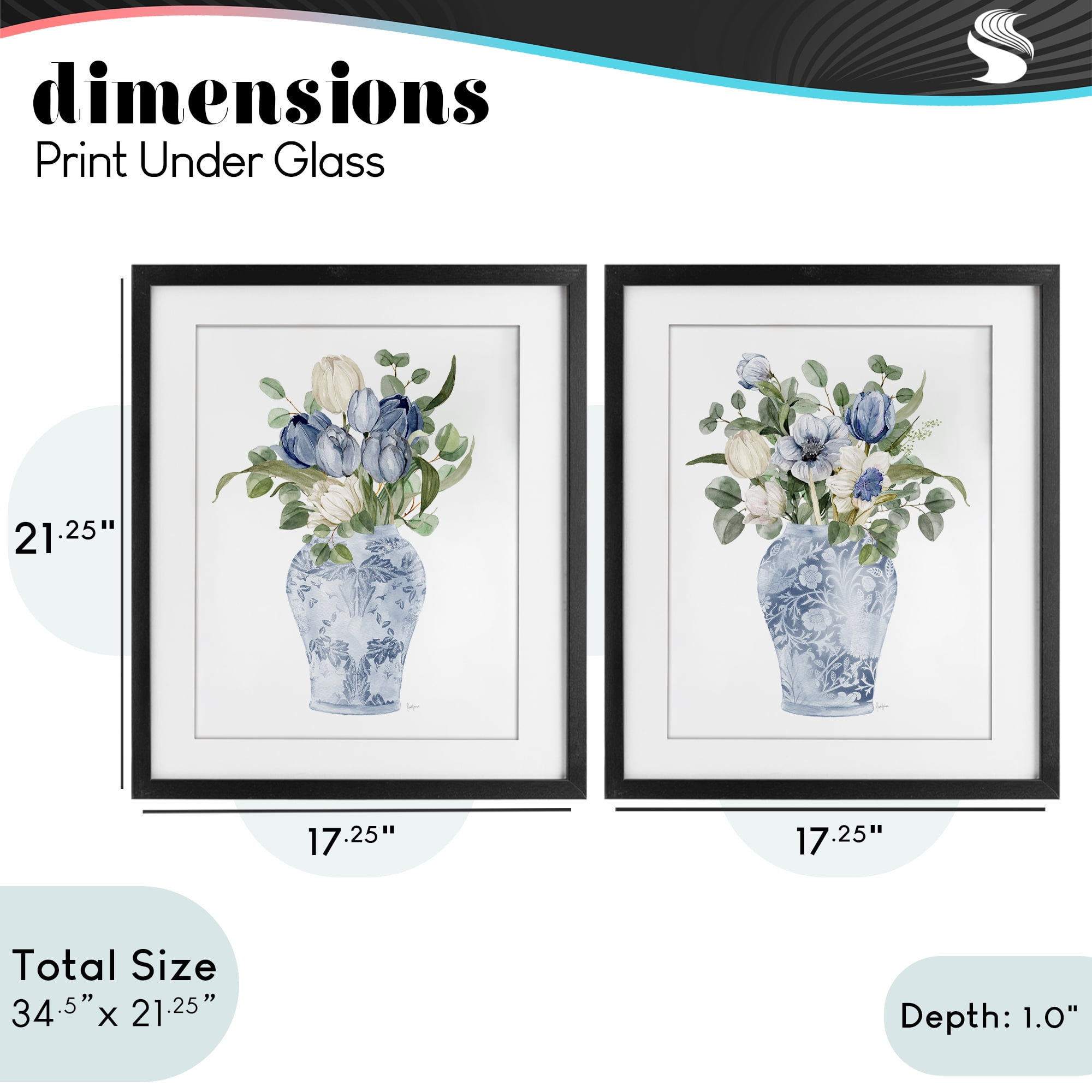 Stupell Industries Ornate Vase Tulip Collection 2 Piece Black Framed Print Under Glass Set, design by Livi Finn