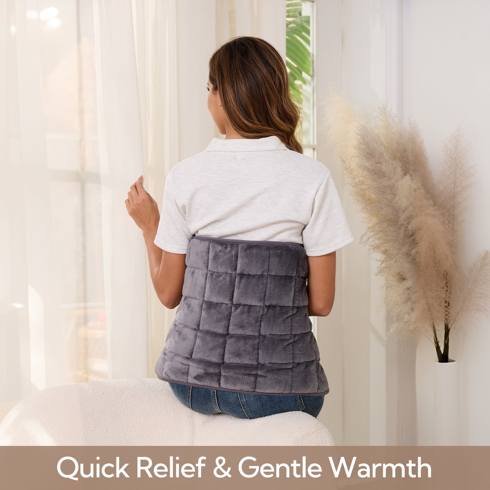 SUNNY HEAT Weighted Checkerboard Electric Heating Pad - 18x33 inches ,Soft Flannel,Gray, Relieve Body Aches (1 Piece)