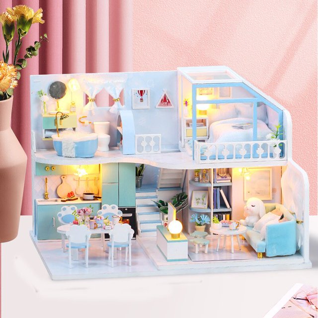 DIY Dollhouse Wooden Doll Houses Miniature Doll House Furniture Kit Casa Music Led Toys For Children Birthday Gift heqiyong LED