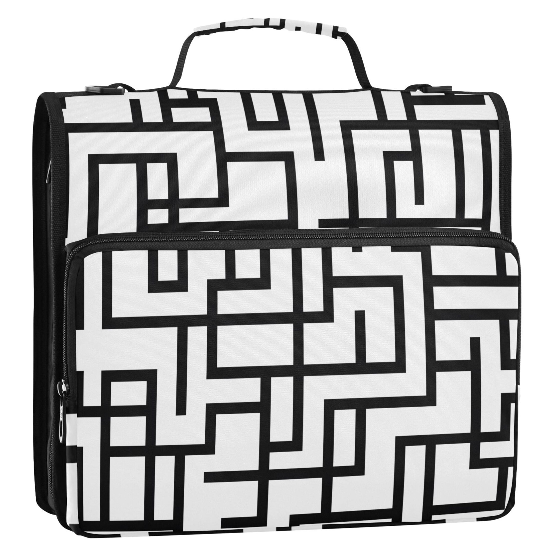 3 Ring Zipper Binder with Shoulder Strap Waterproof Trapper Keeper 2 Inch D-Ring 500 Sheets Capacity Line Maze