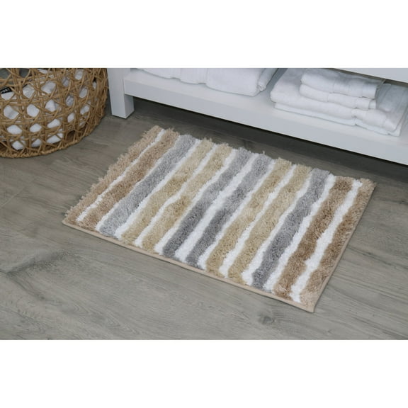 HOME WEAVERS INC Bathroom Rugs, Extra Soft Bath Rug, Non-Slip, 17x24, Linen