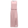 thumbnail image 4 of fartey Summer Tank Dresses for Women Solid Color Sleeveless Crewneck Maxi Dress with Pockets Tunic Pleated Side Split Hem Sundress, 4 of 5