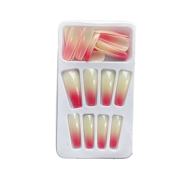 Minnieouse 1 Juego de prensa de punta francesa en las uñas Gradient Extra Long Fashion Full Cover Ballerina Salon Kit de manicura Tipo 2 24 piezas Pegamento 2g