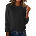 thumbnail image 2 of Women's Fashion Casual Solid Color Round Neck Split Hem Raglan Sleeve Long Sleeve Sweater, Comfortable and Chic, Great for Everyday Wear and Seasonal Activities,Black,L, 2 of 5