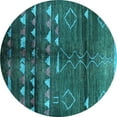 thumbnail image 1 of Ahgly Company Machine Washable Indoor Round Oriental Turquoise Blue Industrial Area Rugs, 6' Round, 1 of 4